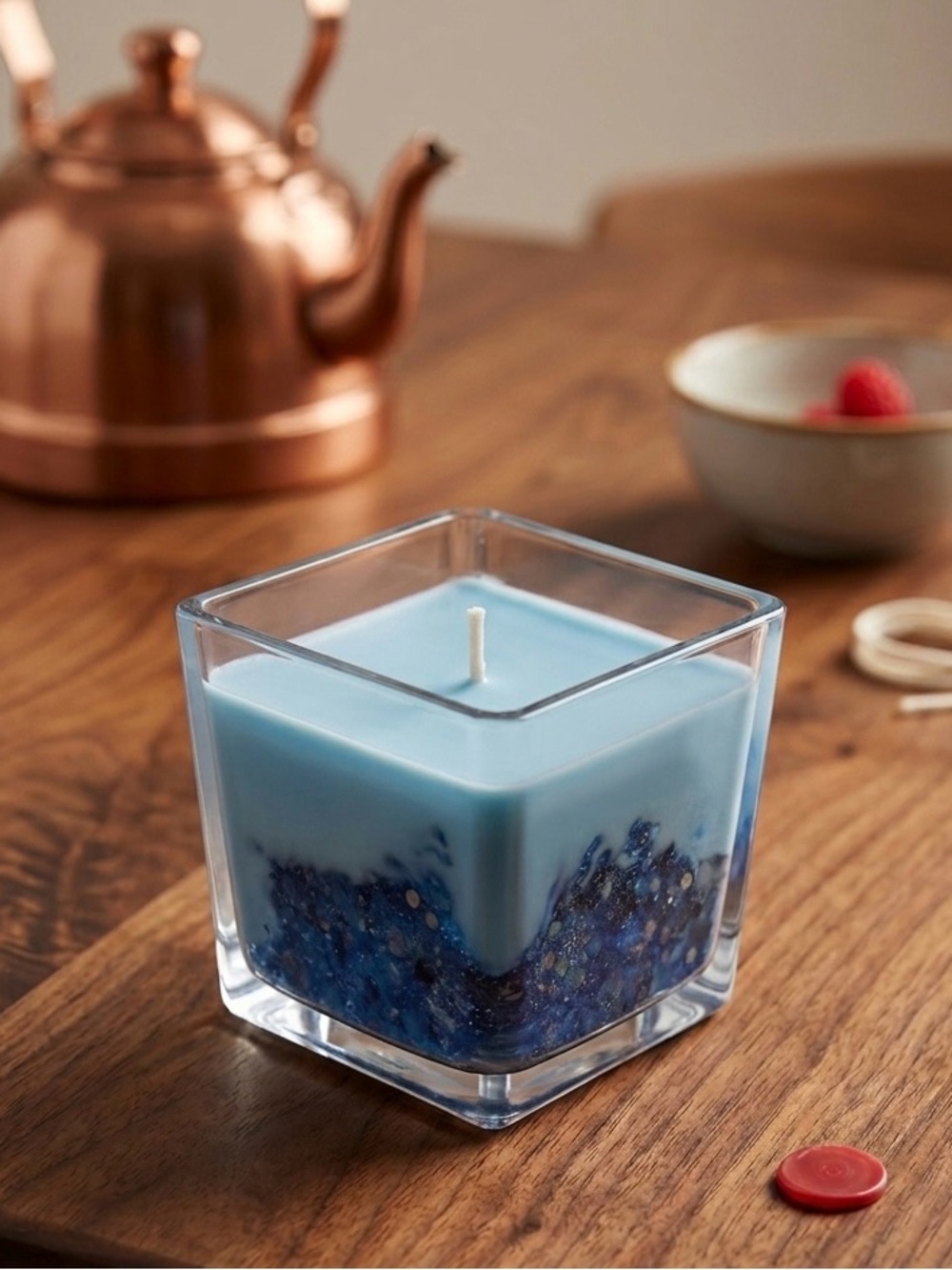 Blue Marble Decorative Scented Candle in Glass Jar - Japanese Magnolia Scent